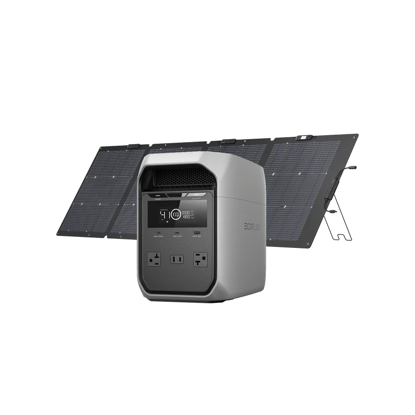 EcoFlow DELTA 3 Classic 1kWh 220W Solar Backup Kit with portable power station and bifacial solar panel