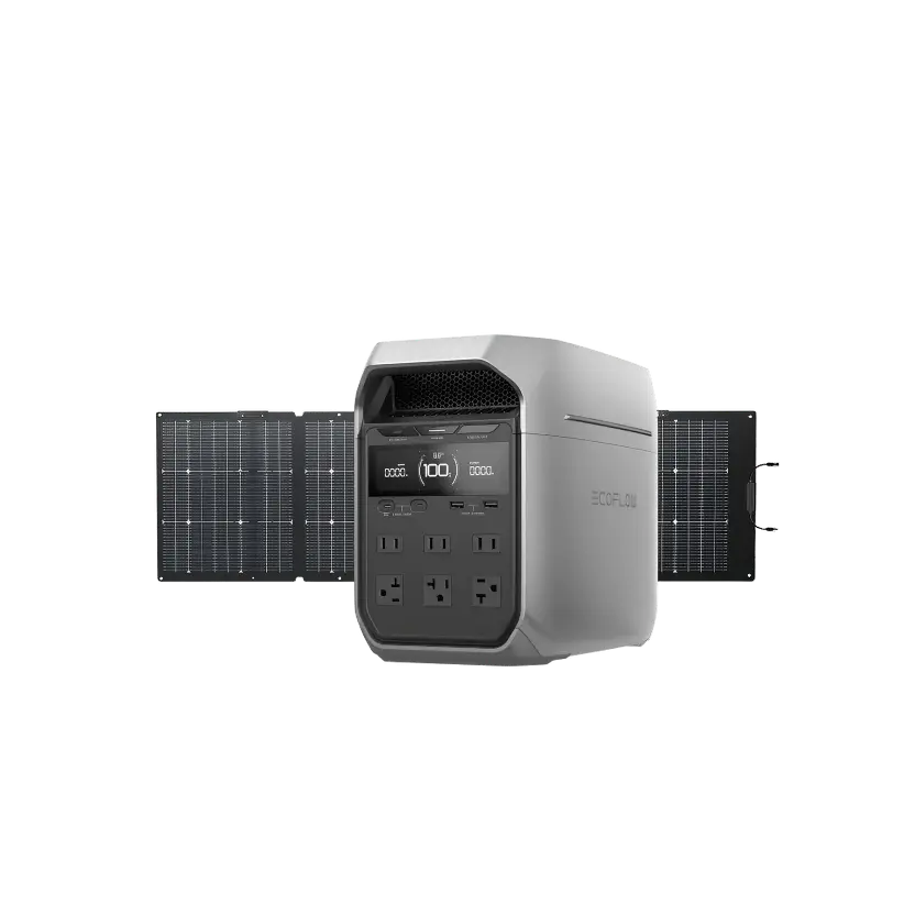 EcoFlow DELTA 3 Plus 1kWh 220W Solar Backup Kit with portable power station and bifacial solar panel